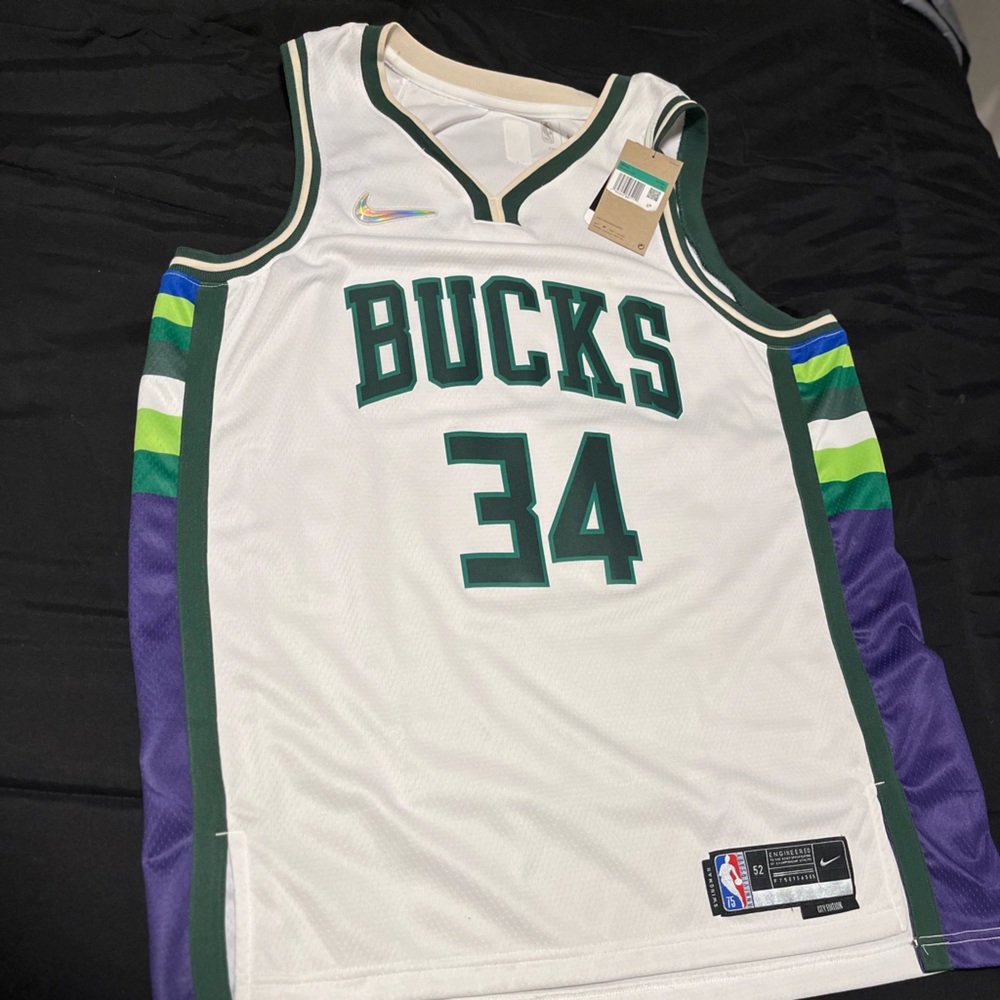 Nike Bucks White and Purple Jersey